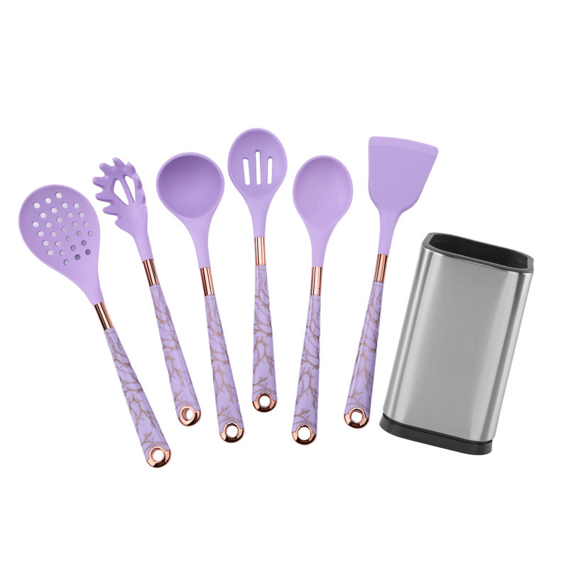 Nuevo juego de utensilios de cocina de silicona, juego de 11 piezas, mango de revestimiento para el hogar, utensilios de cocina, sartén antiadherente, juego de cubo de almacenamiento