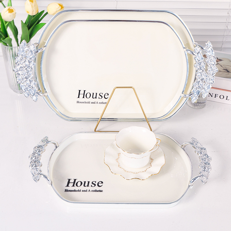 椭圆白银北欧轻奢托盘家用放水杯盘子早餐香薰盘干果盘跨境北欧盘