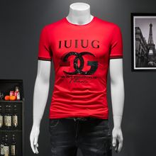 欧洲站男装夏季新款冰丝莫代尔潮流刺绣短袖t恤男修身潮男