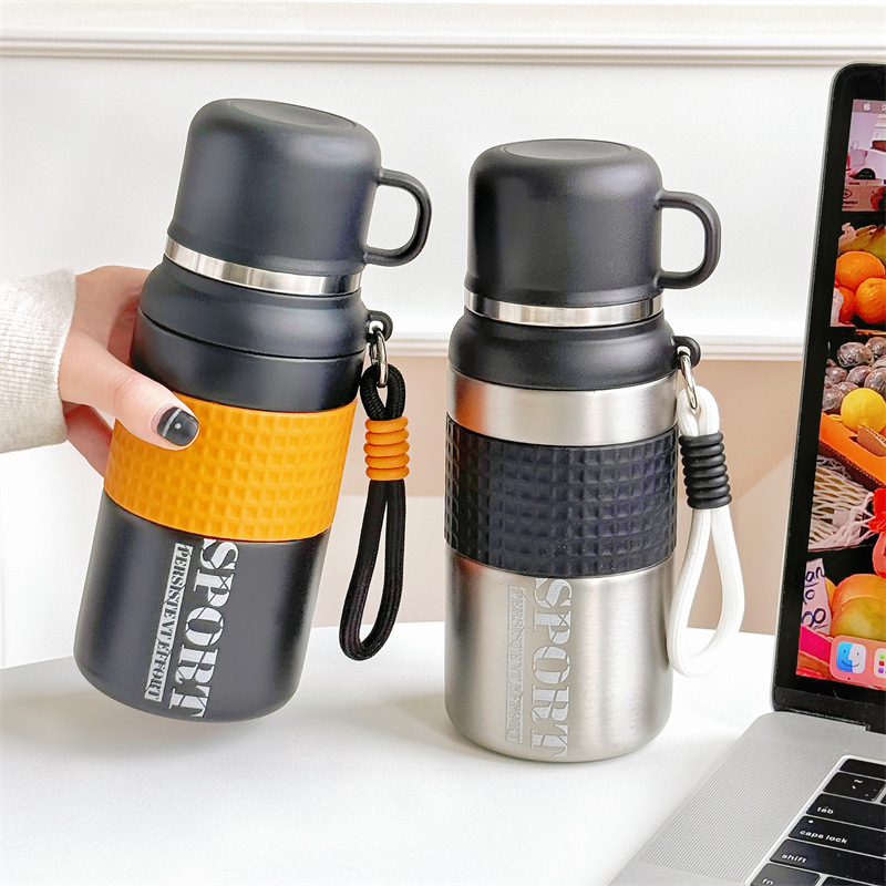 Xingmeng Three Drinks Thermos Cup Large Capacity 1000ml Stainless Steel Straw Insulated Water Cup Men's Portable with Rope for Going Out