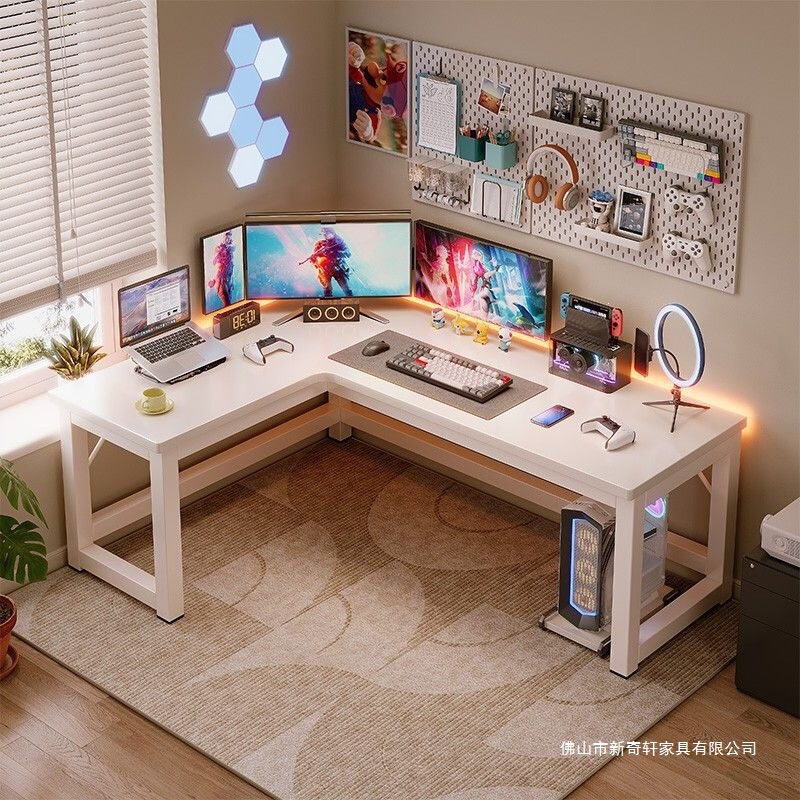 Corner Gaming Desk Computer Desk Desktop Home-Use Double Desk with Bookshelf Integrated Table Bedroom Corner Table Office Desk