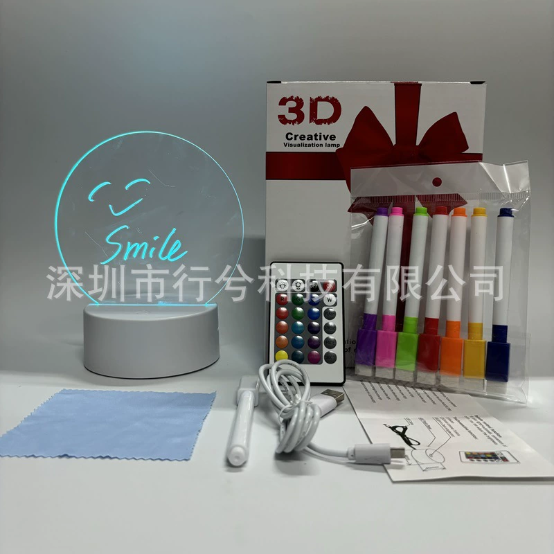 Ночник, акриловая панель, 16 цветов, дистанционное управление, 3D
