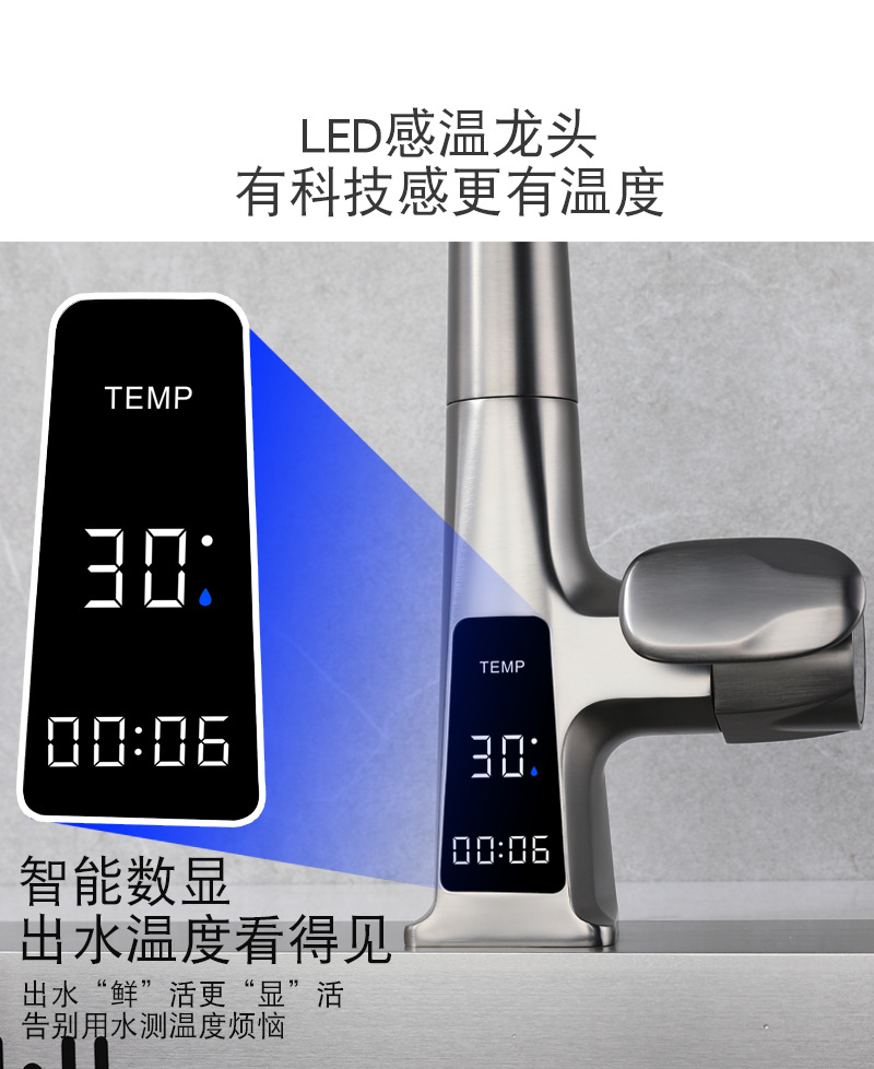 Wholesale from the original manufacturer of digital display Feiyu waterfall household kitchen pull-out faucet gun, grey cold and hot sink undefined
