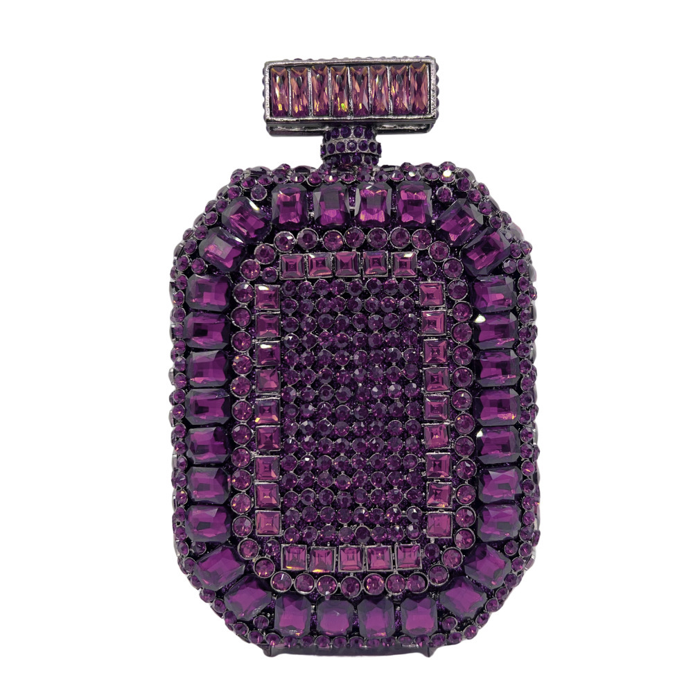 Bolsa de embrague transfronteriza nueva botella de perfume con diamantes bolsas de cena europeas y estadounidenses con diamantes huecos llenos bolsas de mano duras para mujeres