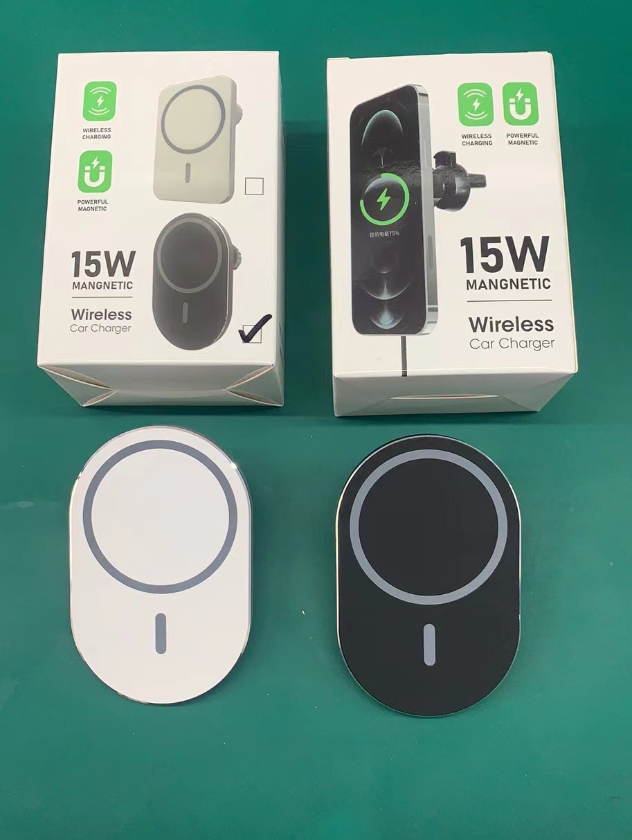 Cargador inalámbrico magnético 15W — soporte magnético para coche con carcasa de aleación de aluminio, compatible con iPhone 12