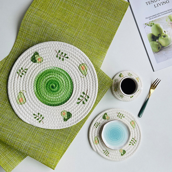 INS wind insulation pot pad woven cotton rope meal cushion creative…