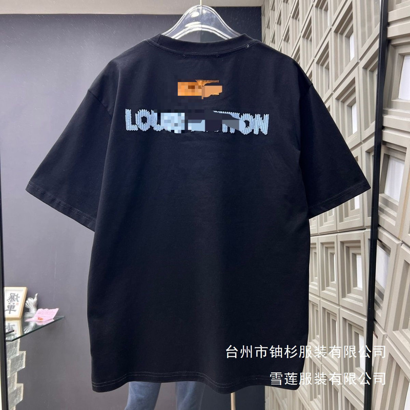 Lv High-End Version T-Shirt New Short-Sleeve Letter Version Casual Round Neck Logo Unisex Versatile Default Style Wholesale