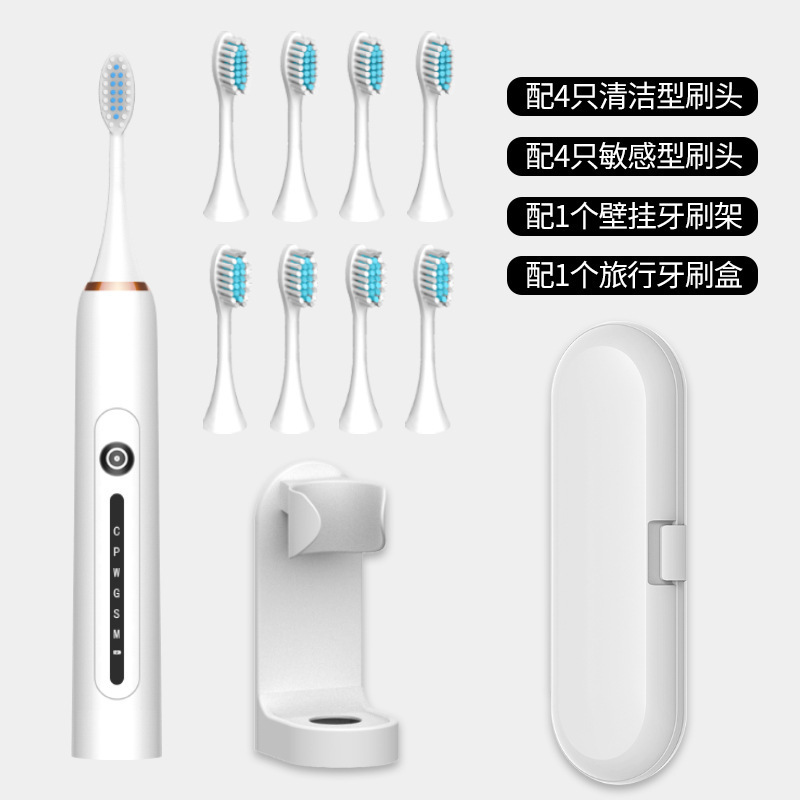 심플 화이트 | 금속 샤프트 | 선물 상자 [브러시 헤드 8개 + 스탠드 + 여행용 상자] 6레벨