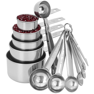 Cross-border multi-functional baking measuring spoon creative titanium-plated 430 stainless steel measuring cup measuring spoon set with scale