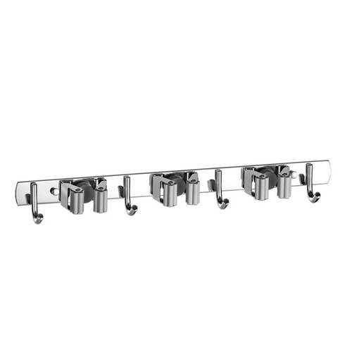 304 stainless steel mop clip, no punching, multifunctional bright hook, bathroom broom storage rack, hanging clothes hook