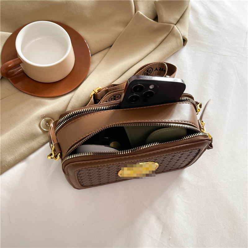 Bolso de cámara tejido transfronterizo, nueva tendencia, impresión de alta gama, bolso cuadrado pequeño, estilo occidental de moda, bolso de mensajero de todo fósforo