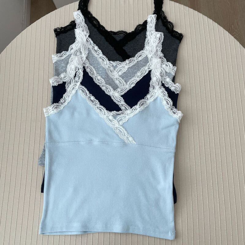 BM American Style Sexy Girl Solid Color Lace V-neck Camisole bm Inner Wear Spring and Summer Slim-fit Outer Wear Short Top