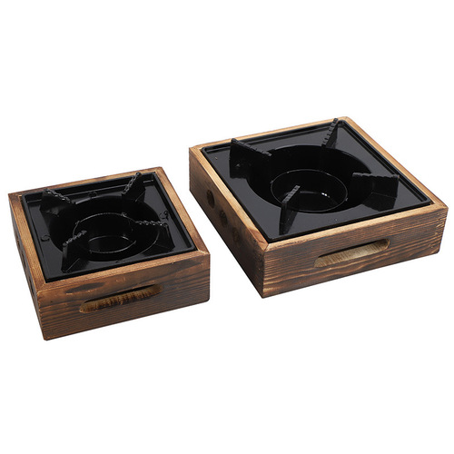 Factory direct supply retro wooden base square alcohol stove hotel convenience small hot pot alcohol stove stand alcohol lamp wholesale