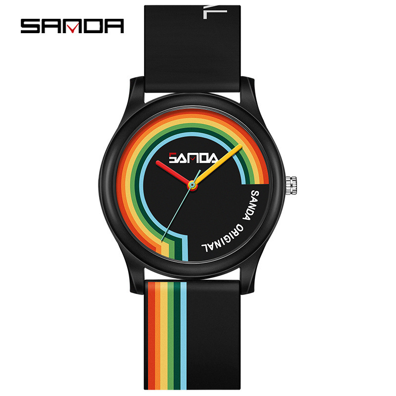 Reloj electrónico de silicona de malla de arco iris Sanda para estudiantes de secundaria hombres y mujeres de moda minimalista reloj de pareja impermeable de moda
