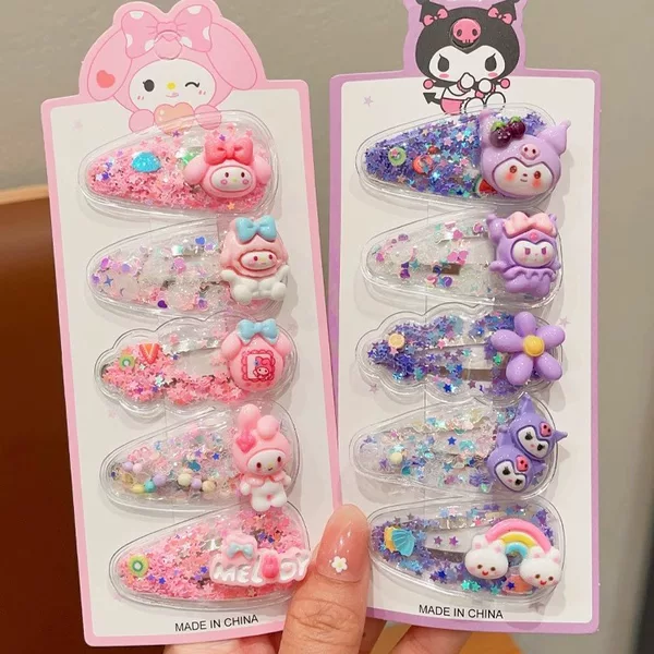 Kuromi Children's Hairpin Little Girl Cartoon Sanrio Sequins Hairpin Baby Broken Hair Side Clip Girls' Hair Accessories