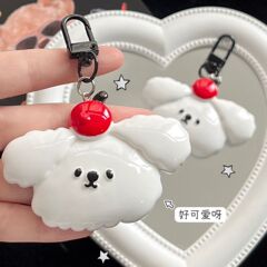 Cherry Blossom Little White Dog Keychain Girl Heart ibs Sweet Minimalist Backpack Charm Couple Friend Gift Accessory