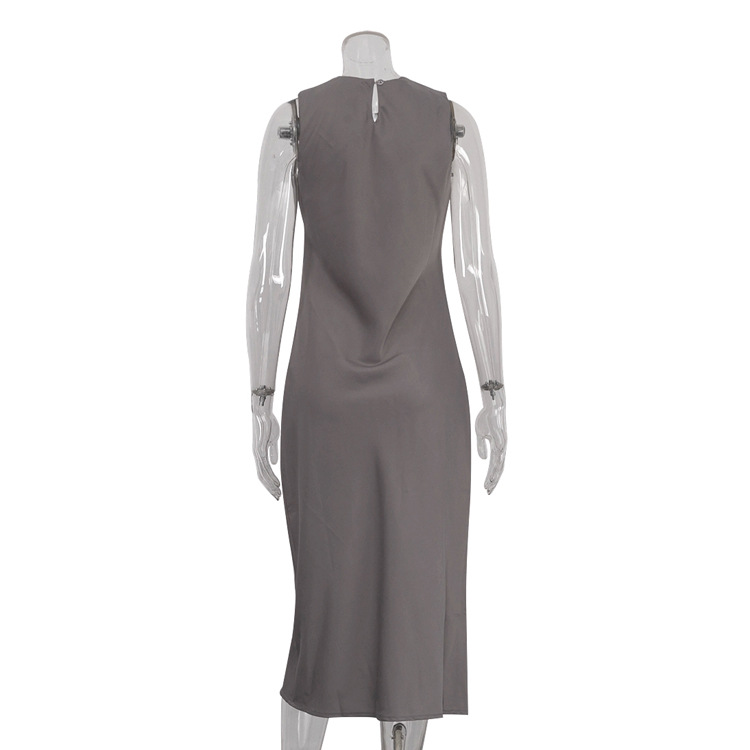 Neck Sleeveless Vest Dress Solid Color Slim Fit Slimming Base Maxi Dress