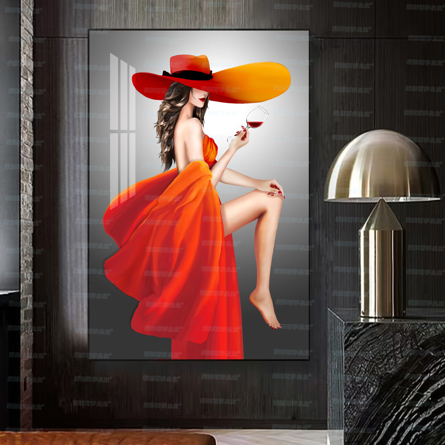 Mona Lisa real Cruz puntada rojo fanghua versión mejorada arte moderno figura salón decoración bordado hecho a mano
