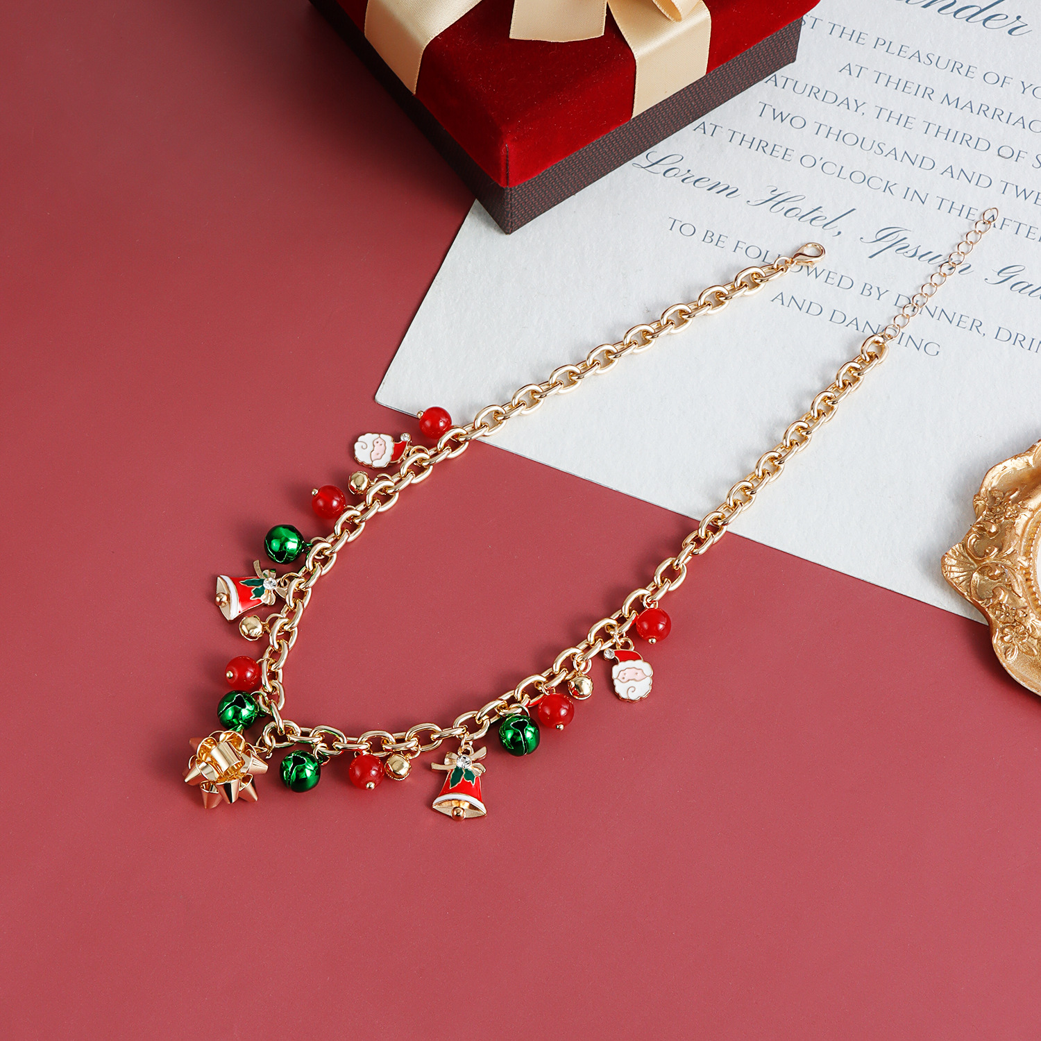 bijoux élément de Noël accessoires fleurs tridimensionnelles cloches colorées collier de personnalité simple et créatif pour femmes_voghion.com
