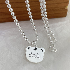 Children's Parent-Child Necklace Zodiac Tiger Necklace Pure Silver Baby Bead Necklace Engraving Anti-Lost Silver Accessory Cardigan Chain