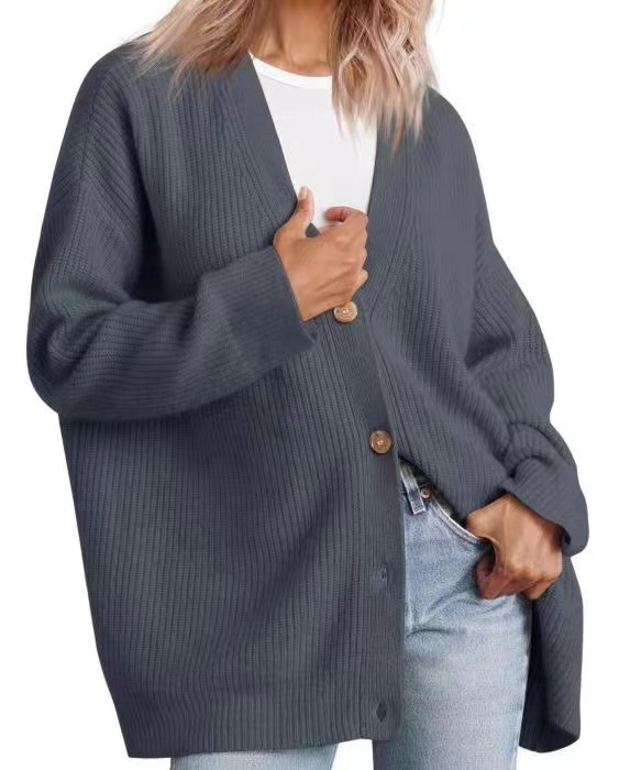 Damen V-ausschnitt Strickjacke Slim Fit Eleganter Pullover_voghion.com
