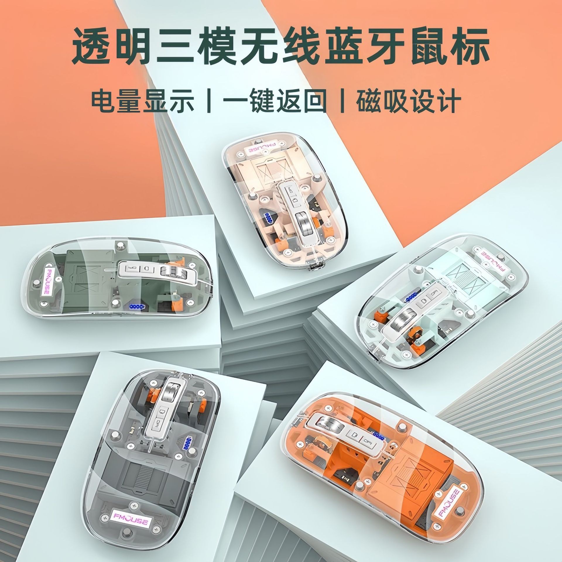 Ratón transparente Nuevo mouse de carga luminoso silencioso de tres modos para volver al escritorio con un clic Ratón de carga Tipo-C