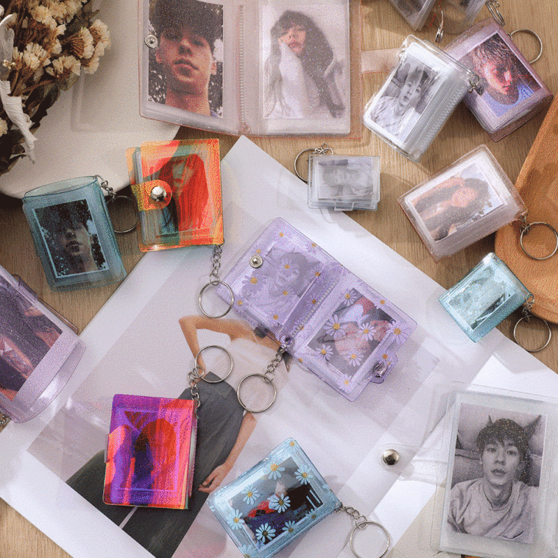 2025 New 1 Inch 2inch 3inch Daisy DIY Mini Photo Album Keychain Flap Pocket Pants Interstitial Storage Id Photo