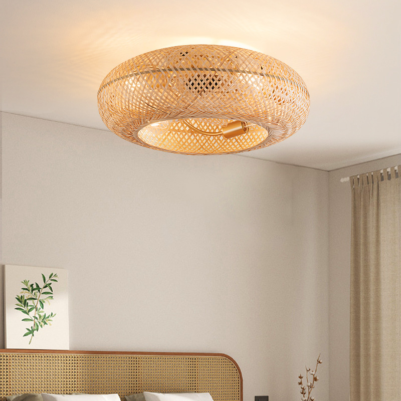 Cross -border bamboo editing Nordic bedroom restaurant suction bird cage hanging fan belt cage hidden hanging fan fan frequency conversion 2