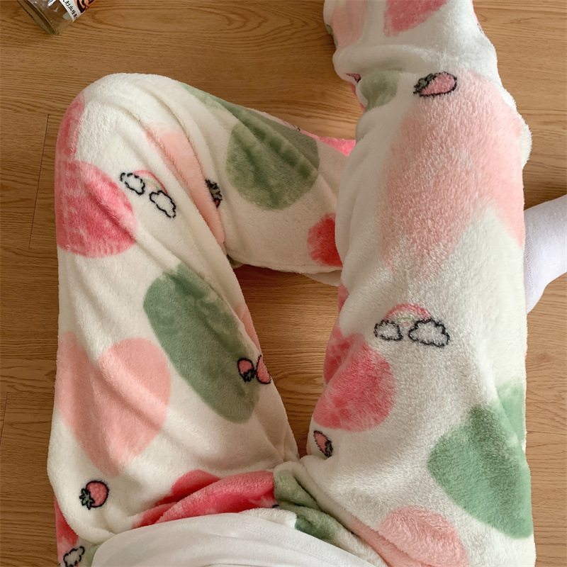 Pantalones de pijama de franela de invierno para mujeres dulces lindos pantalones largos de dibujos animados para animales hogares de otoño estudiantes comercio exterior al por mayor
