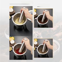 304 stainless steel crushed tank household garlic mortar garlic press grinder pressing garlic grinding bowl rubbing mortar grinding mortar solid stone mortar