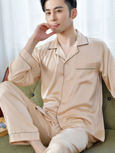 重磅真丝睡衣男士春秋长袖两件套装桑蚕丝丝绸家居服夏季