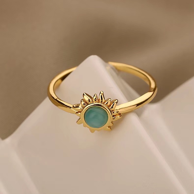 Lady Streetwear Geometric Copper Plating Inlay Opal Open Rings display picture 2