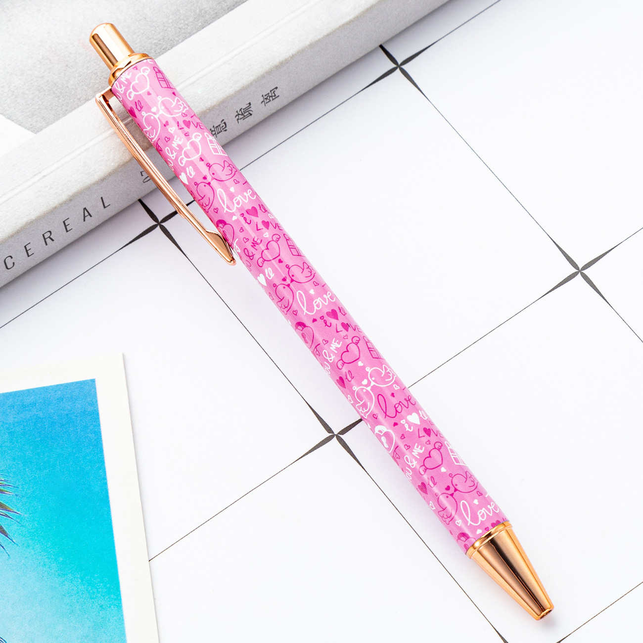 Nuevo Día de San Valentín empuje pluma linda chica corazón estudiante de Metal bolígrafo amor multi-color de transferencia de calor pintura película pluma