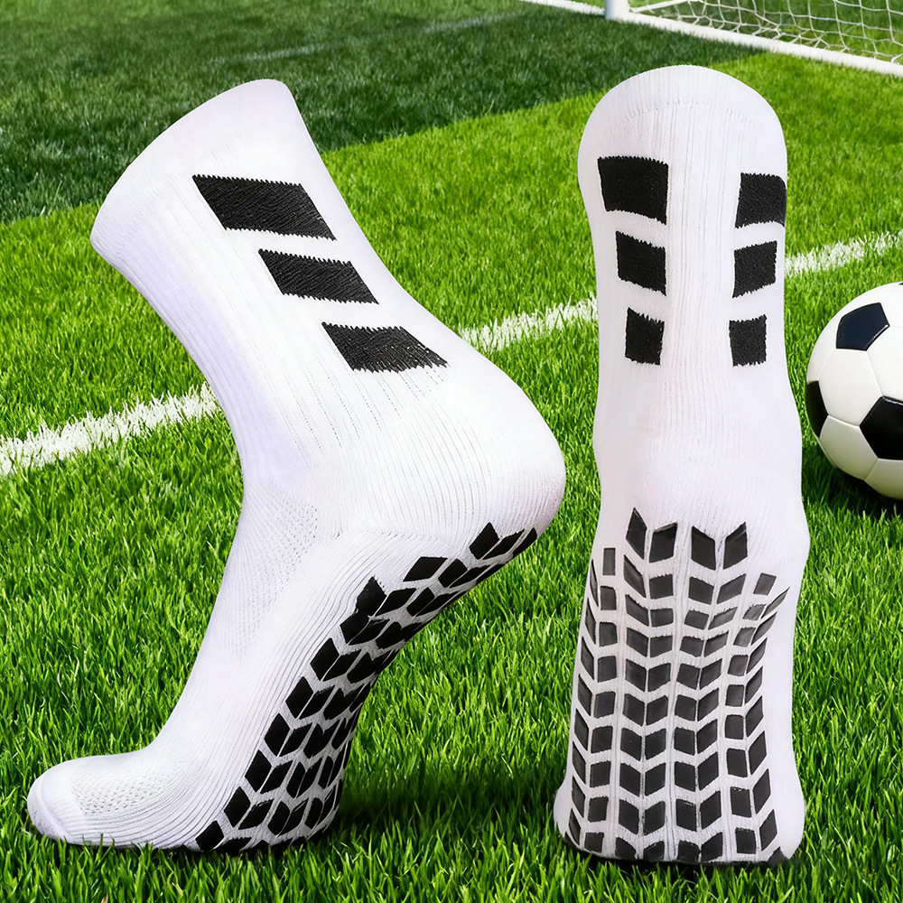 Cross-Border Mid-Tube Football Socks with Glue Anti-Slip Bottom Running Socks Men's Sports Socks Thickened Wear-Resistant Sweat-Absorbent Basketball Socks