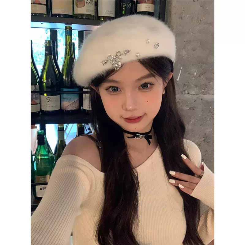 Оригинальный белый берет с рисунком сердца Купидона для осени и зимы, плюшевая женская шляпа художника для похудения.