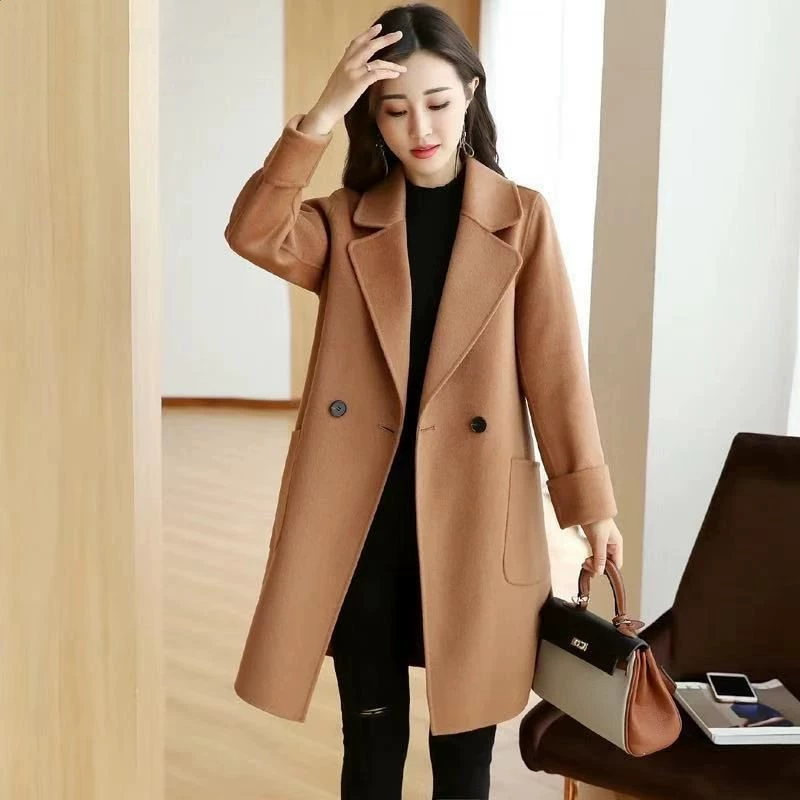 Demi-season woolen coat, long fashionable trend jacket, Korean style, mid-length, fitted