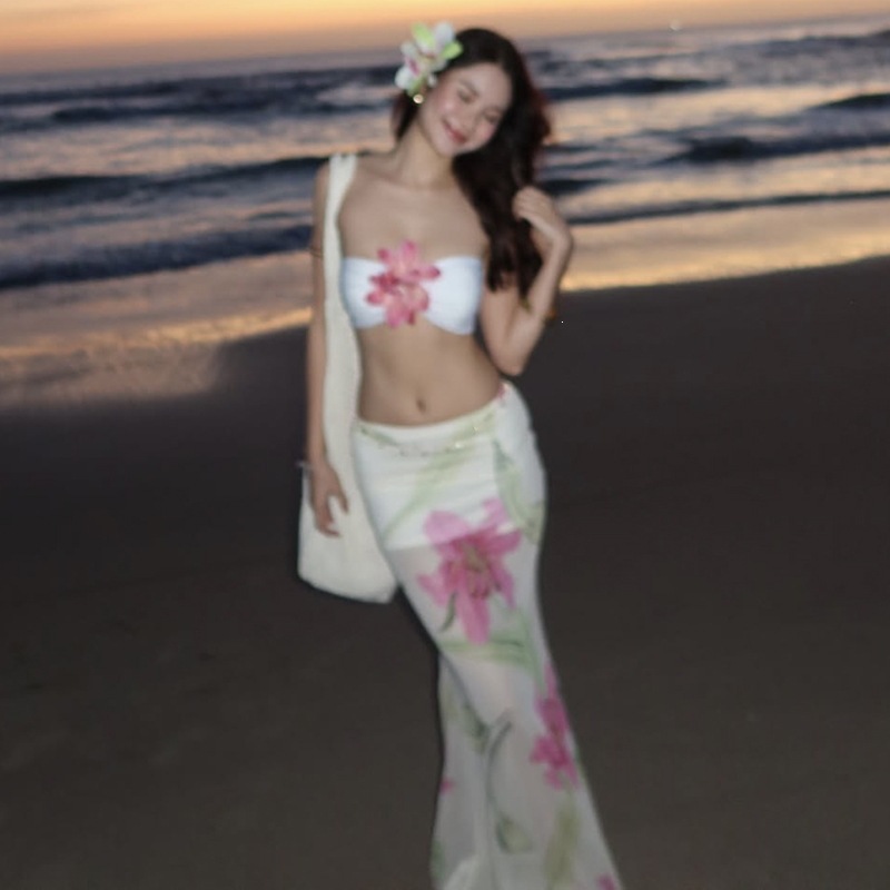 Cross-Border European and American Style 2026 New Spring/Summer Sexy Strapless High-Waisted Bodycon Printed Skirt Set