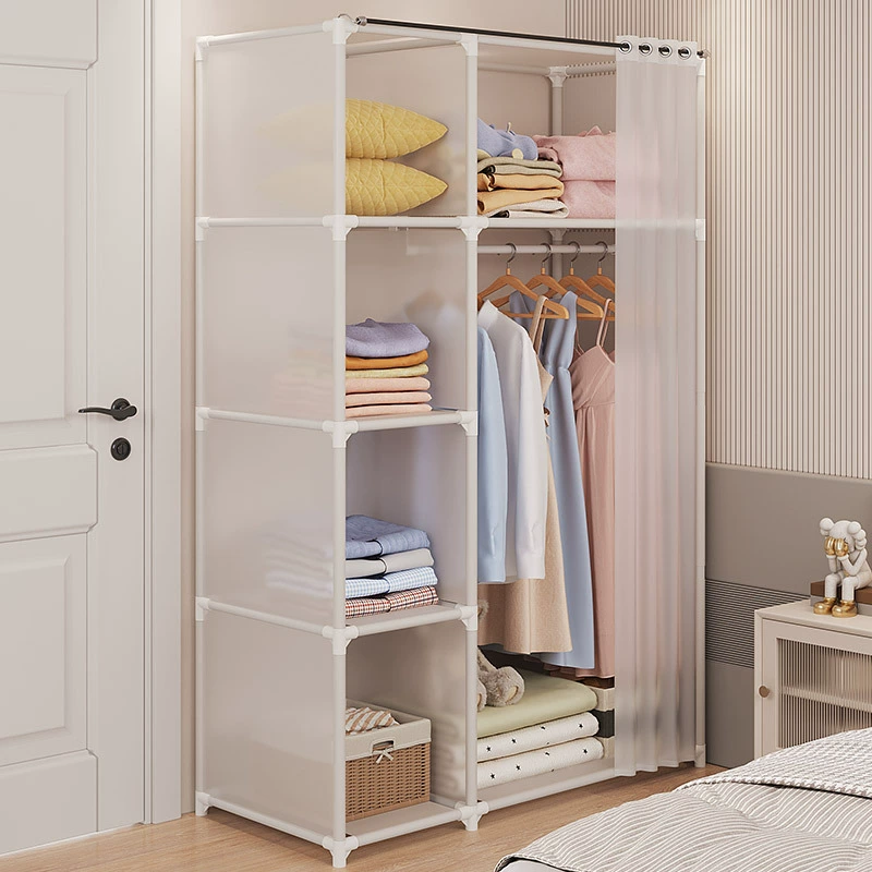 Простой пылезащитный шкаф для дома, спальни, металлического каркаса, арендная комната, стальная труба, утолщенная усиленная 2023, новый Тканевый шкаф