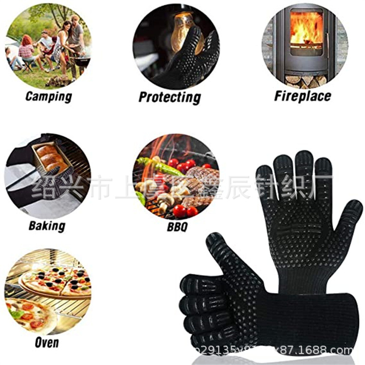 Fabricante 800 grados aramida guantes resistentes a altas temperaturas ignífugo horno de microondas aislamiento térmico horno para hornear guantes de barbacoa-