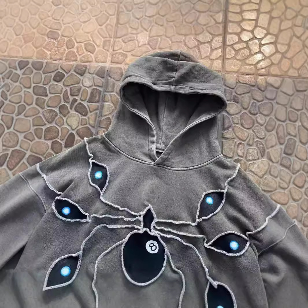 Men's Clothing Dark Retro Heavy Spider Eyes Embroidered Hoodie Street Trend Unisex Pullover Sweatshirt_voghion.com