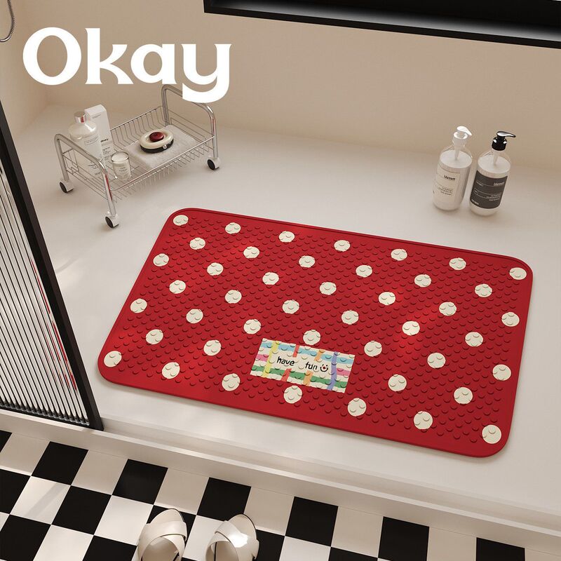 Retro red dot suction cup mat, non-slip shower mat, simple shower floor mat, bathroom bathtub mat, anti-fall mat Retro red dot suction cup mat, non-slip shower mat, simple shower floor mat, bathroom bathtub mat, anti-fall mat