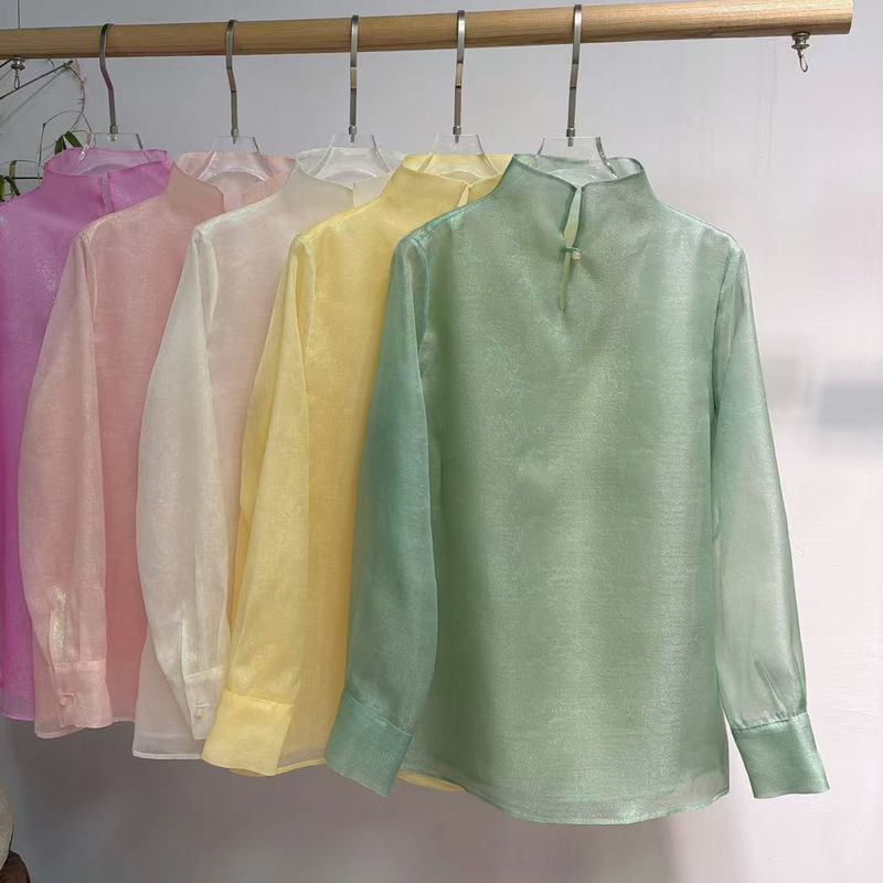No Refunds, Only Exchange for the Same Style! New Chinese-Style Retro 100% Mulberry Silk Jacquard Organza Stand-Collar Light National-Style Shirt No Refunds, Only Exchange for the Same Style! New Chinese-Style Retro 100% Mulberry Silk Jacquard Organza Stand-Collar Light National-Style Shirt