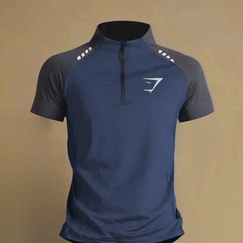 Outdoor Shark Sports T-Shirt Half-Zip Stand-Up Collar Ice Silk Quick-Drying Short-Sleeved Running Top Summer Sports Training Clothing Outdoor Shark Sports T-Shirt Half-Zip Stand-Up Collar Ice Silk Quick-Drying Short-Sleeved Running Top Summer Sports Training Clothing