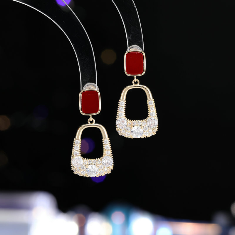 Ankola red earrings s925 silver needle simple and versatile premium zircon earrings_voghion.com