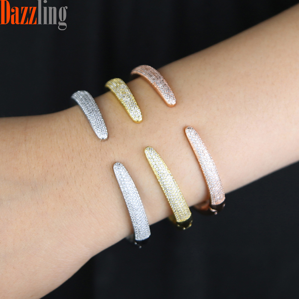 Women's Fashion Minimalist Open Bangle Adjustable Full Diamond Zircon Trendy Jewelry_voghion.com