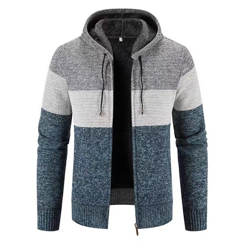 Overseas foreign trade autumn and winter men's sweater with extra thick lining, unisex outerwear knitted sweater with hood, cashmere sweater jacket