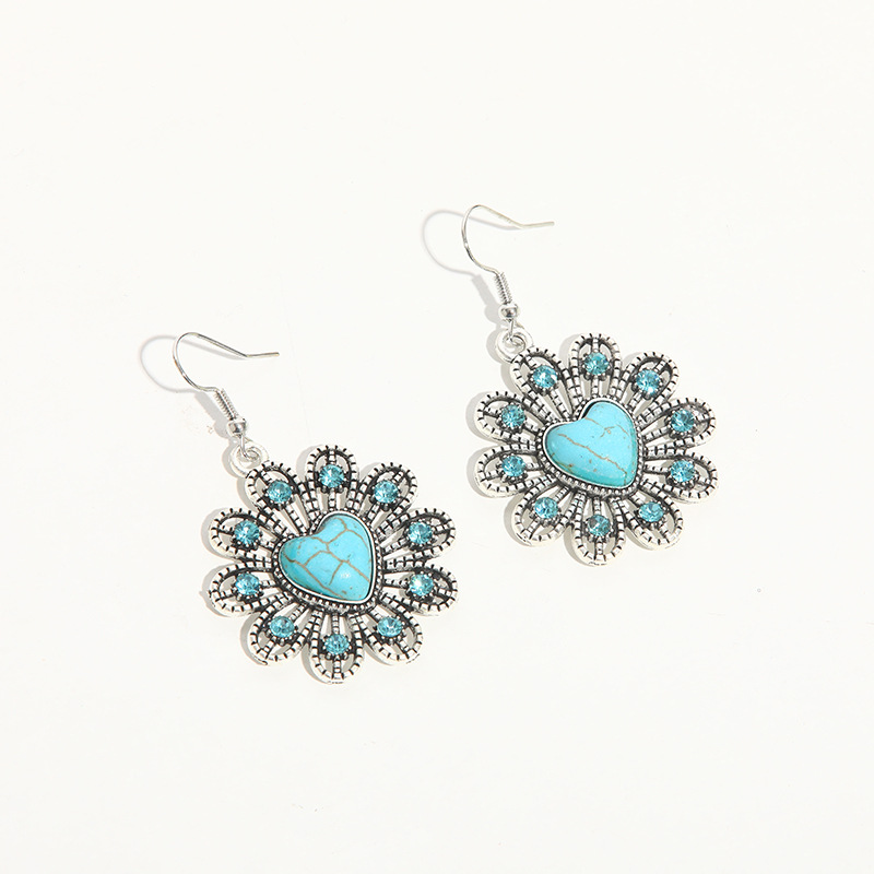 Retro exotic ethnic flowers turquoise earrings cross-border European and American explosions factory wholesale earrings