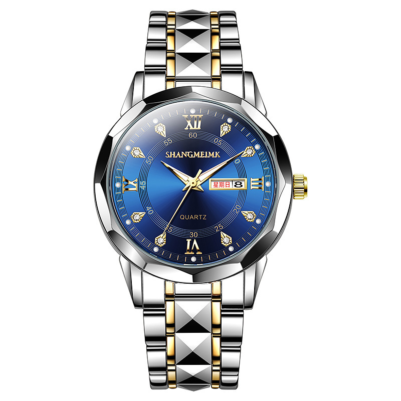 Relojes transfronterizos Relojes para hombres Luminoso Impermeable Negocios Ocio Cuarzo Remache Cinturón de acero Relojes para hombres