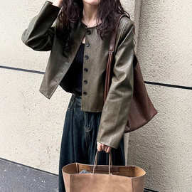 皮衣女短款外套2025春秋新款韩版百搭显瘦单排扣pu机车服皮夹克潮