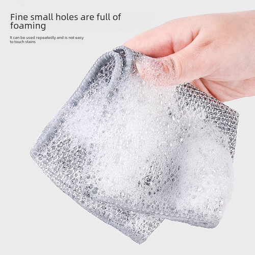 Double-sided steel wire dishcloth, silver wire rag instead of steel wire ball, kitchen non-stick oil dish towel, metal wire scouring pad